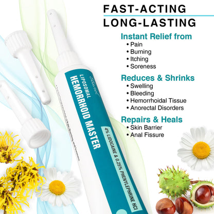 Ebanel 4% Lidocaine Hemorrhoid Treatment Ointment with Phenylephrine, Witch Hazel, Vitamin B6, Zinc Oxide, Frankincense, External and Internal Hemorrhoids Treatment Burn Itch Pain Relief Anal Cream - Maple Wellness Supplements