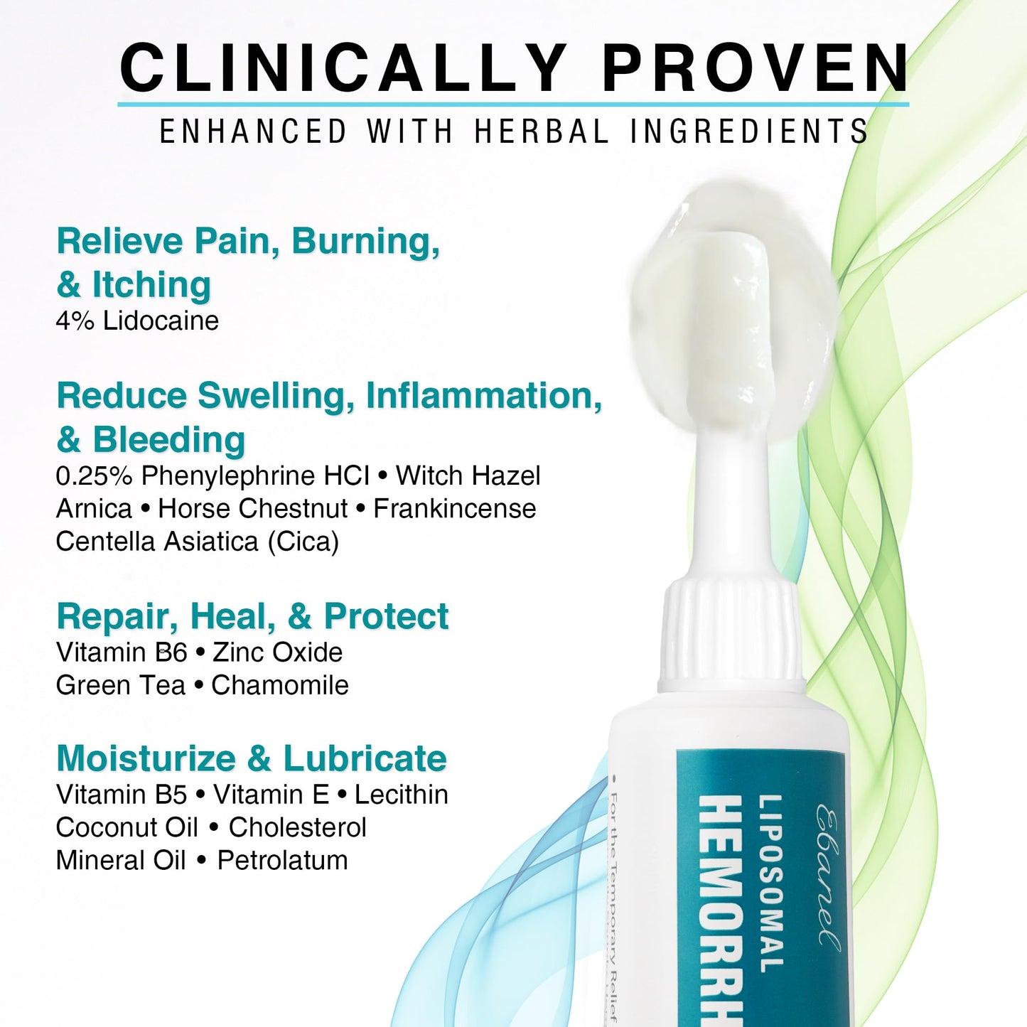 Ebanel 4% Lidocaine Hemorrhoid Treatment Ointment with Phenylephrine, Witch Hazel, Vitamin B6, Zinc Oxide, Frankincense, External and Internal Hemorrhoids Treatment Burn Itch Pain Relief Anal Cream - Maple Wellness Supplements