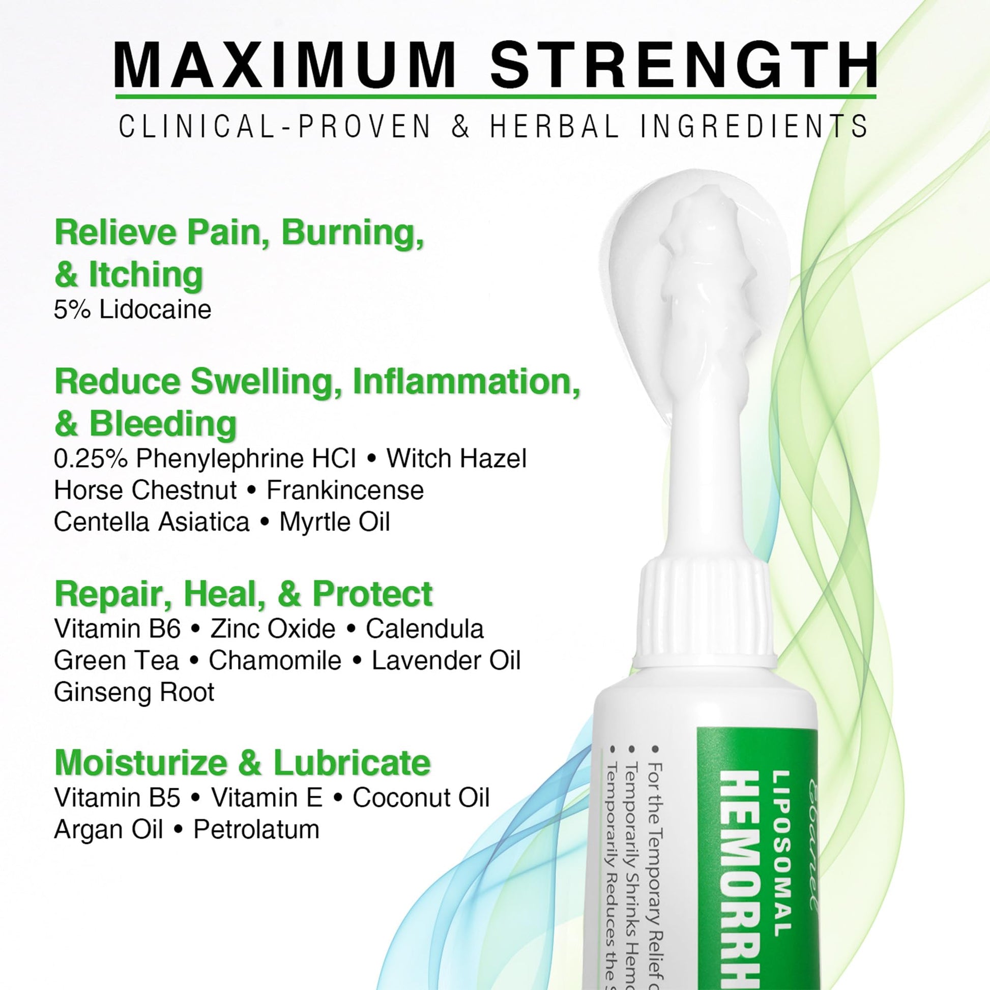 Ebanel 5% Lidocaine Hemorrhoid Treatment Cream with Witch Hazel, Phenylephrine, Horse Chestnut, Vitamin B6, Zinc Oxide, External and Internal Hemorrhoids Treatment Burn Itch Pain Relief Anal Cream - Maple Wellness Supplements
