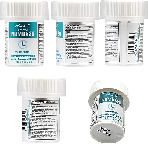 Ebanel 5% Lidocaine Numbing Cream, 2-Pack Pain Relief Burn Itch Numb Cream, Maximum Strength Topical Anesthetic with Allantoin, Vitamin E for Local and Anorectal Uses, Hemorrhoid Treatment - Maple Wellness Supplements