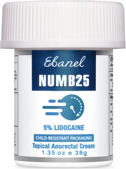 Ebanel 5% Lidocaine Numbing Cream, Pain Relief Burn Itch Numb Cream, Maximum Strength Numb25 Topical Anesthetic with Allantoin, Vitamin E for Local and Anorectal Uses, Hemorrhoid Treatment, 1.35 Oz - Maple Wellness Supplements