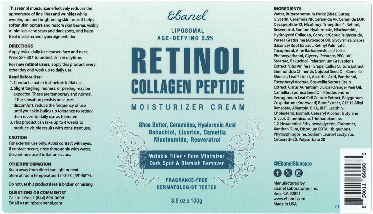 Ebanel Anti Aging Skincare Bundle of Retinol Moisturizer Cream with Collagen and Hyaluronic Acid Serum, Reduces Wrinkles, Hydrates, Firm and Smooth Skin - Maple Wellness Supplements