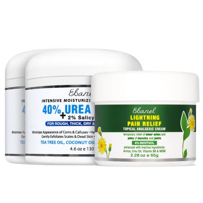 Ebanel Bundle of 2 Pack 40% Urea Cream 4.6 Oz, and Pain Relief Cream Arnica Menthol 2.28 Oz - Maple Wellness Supplements