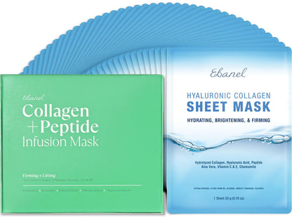 Ebanel Bundle of 40-Pack Collagen Face Mask and 8-Pack Collagen Peptide Infusion Mask - Maple Wellness Supplements