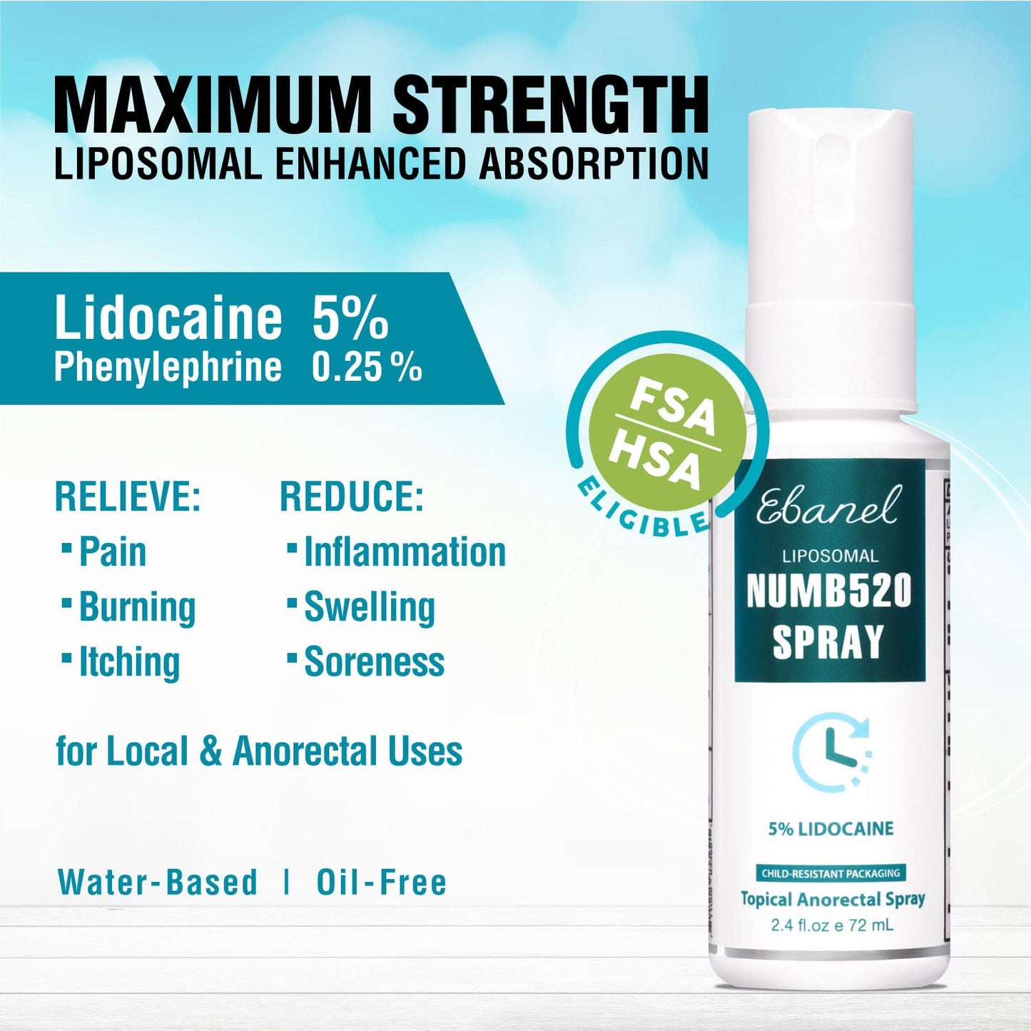 Ebanel Bundle of 5% Lidocaine Numbing Spray and Callus Remover Gel - Maple Wellness Supplements
