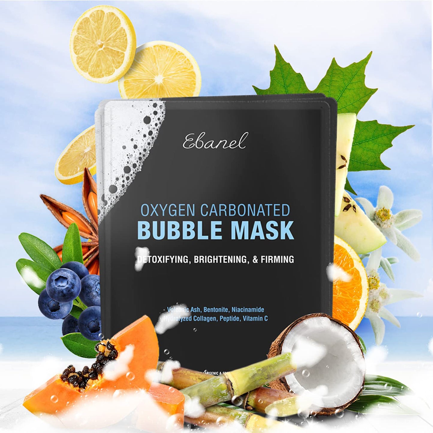 Ebanel Bundle of Charcoal Peel Off Face Mask, and 10-Pack Carbonated Bubble Clay Mask - Maple Wellness Supplements