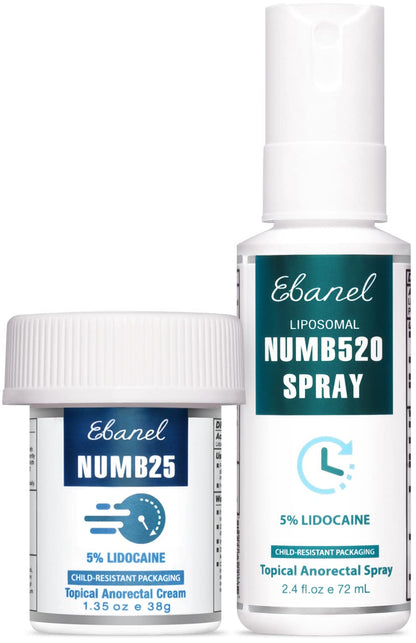 Ebanel Bundle of Lidocaine Numbing Spray, and Topical Numbing Cream 1 Oz - Maple Wellness Supplements
