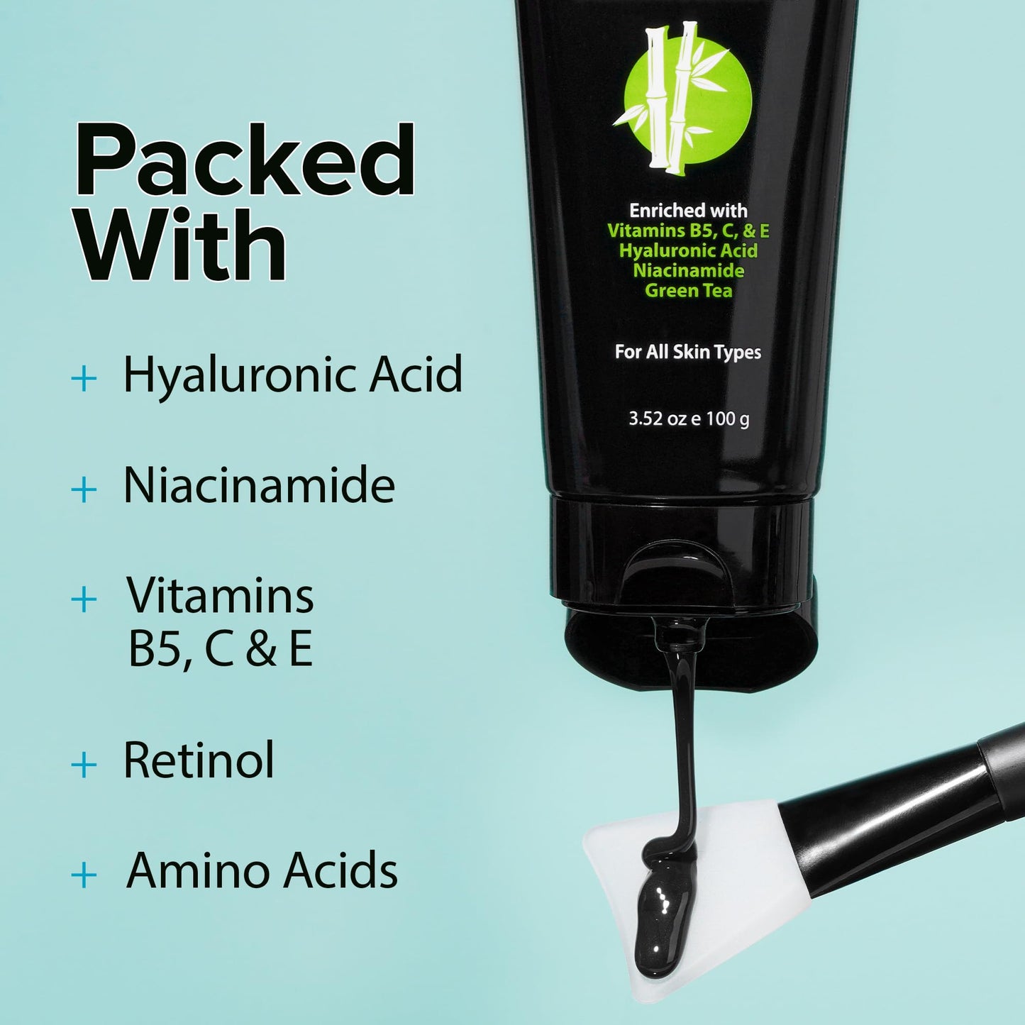 Ebanel Charcoal Peel Off Face Mask Applicator Set, Deep Pore Cleansing Minimizer Blackhead Remover with Niacinamide, Hyaluronic Acid, Vitamin C, Green Tea, Deep Cleanse Black Masks Peel Off Gel Mask - Maple Wellness Supplements