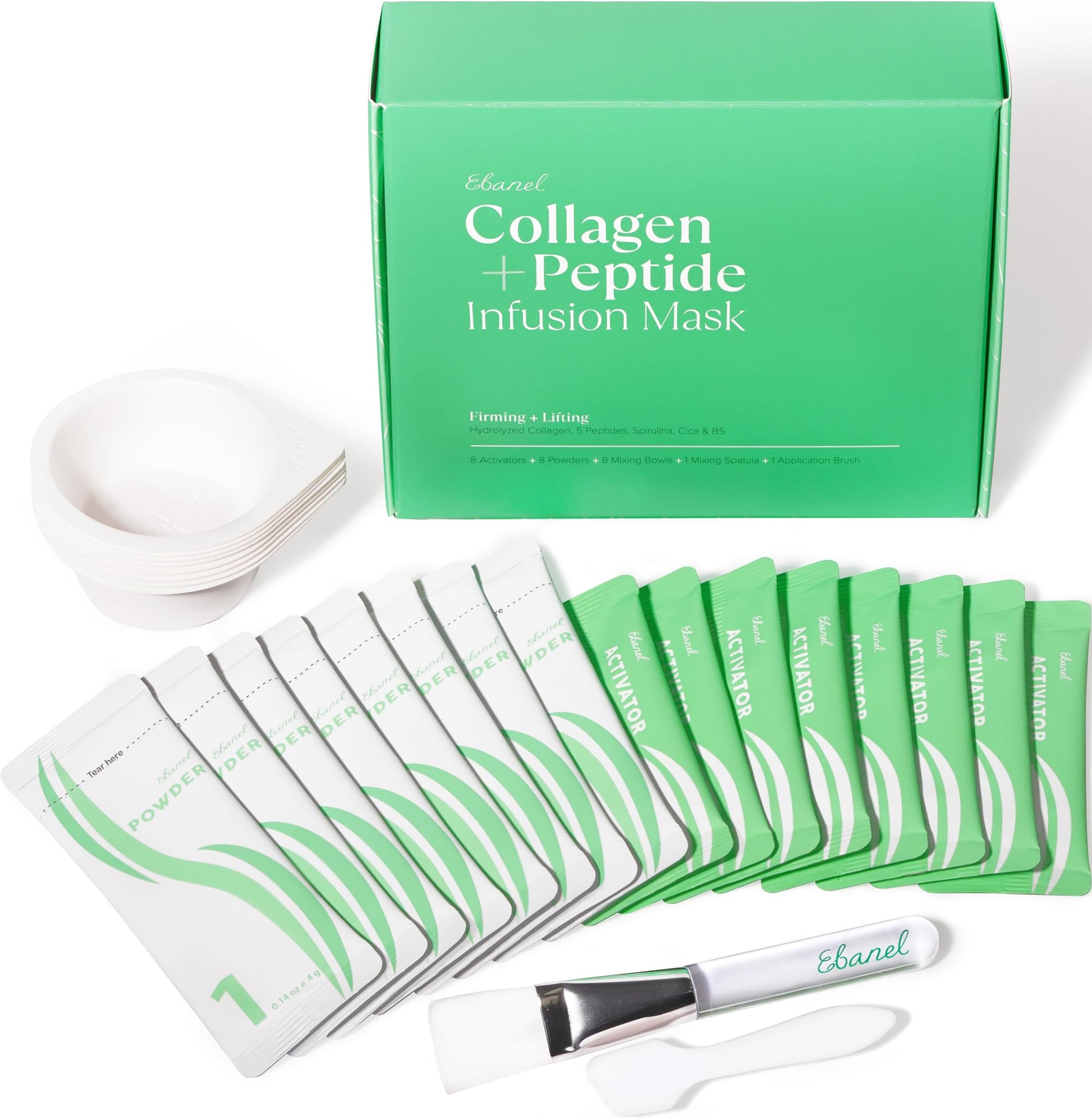 Ebanel Collagen Peptides Wash-Off Face Mask Set, 8 Pack Instant Skin Tightening and Lifting Masks, Brightening Face Mask with Niacinamide, Glutathione, Hyaluronic Acid, Vitamin C, Cica, B5, Albumen - Maple Wellness Supplements