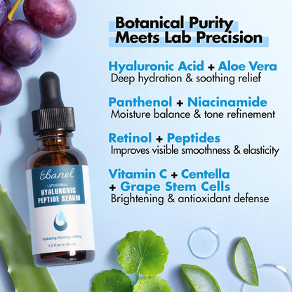 Ebanel Hyaluronic Acid Serum for Face with Peptides & Niacinamide, Hydrating Face Serum for Women, Age-Defying Formula Infused with Vitamins B, C & E to Plump, Firm & Smooth Skin - Maple Wellness Supplements