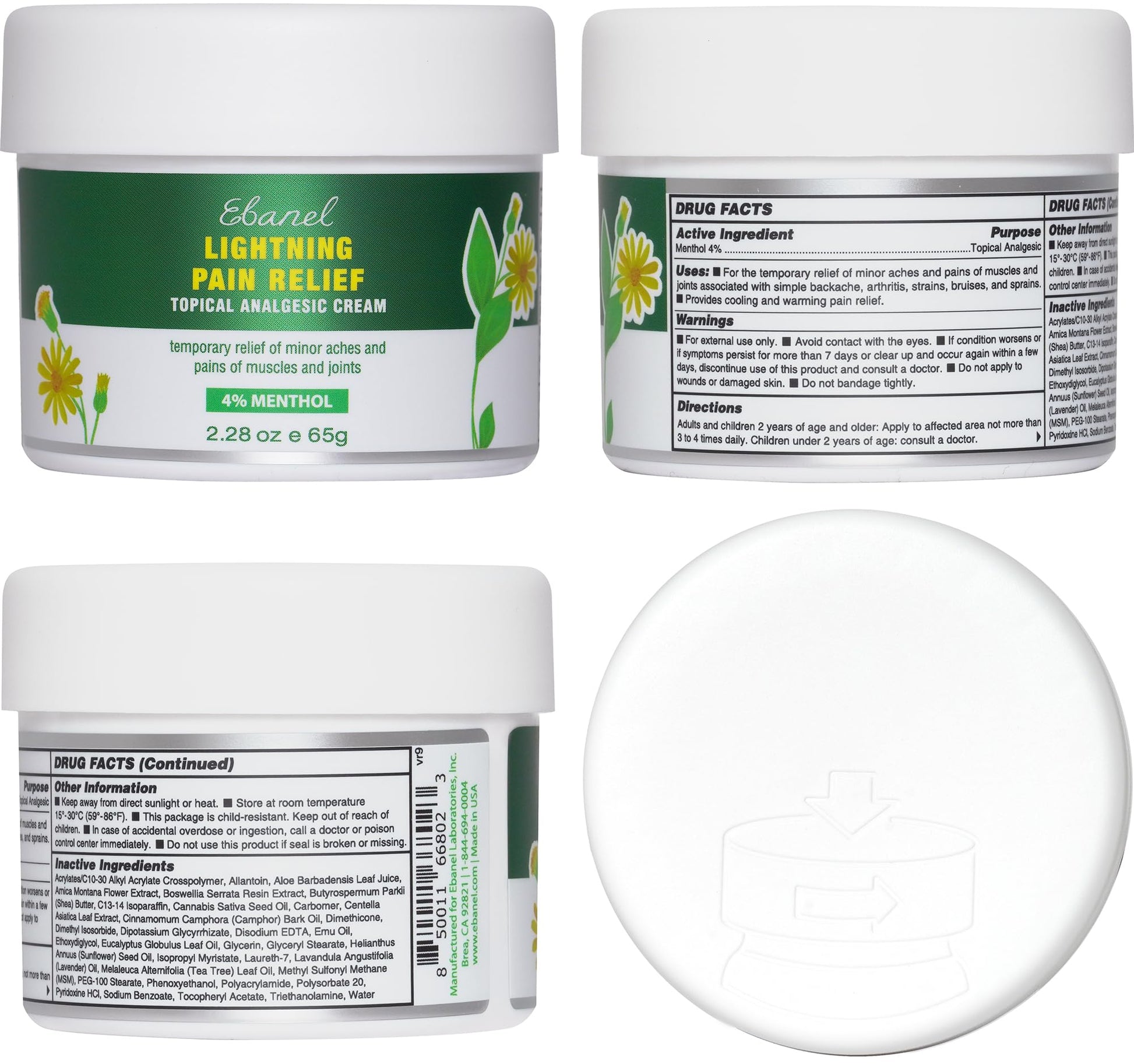 Ebanel Pain Relief Cream for Arthritis, Back, Joint, Foot, Neck, Strains & Sprains with Menthol, Camphor, Arnica, Emu Oil, MSM, Boswellia, Soothing Muscle Pain Relief Cream - Maple Wellness Supplements