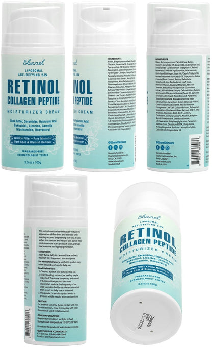 Ebanel Retinol Cream for Face 3.5 oz, Moisturizer with Collagen, Peptides, Ceramides, Hyaluronic Acid, Vitamin C & B5, Firming Anti Aging Face Cream for Wrinkles, Fine Lines, Dark Spots, Day & Night - Maple Wellness Supplements