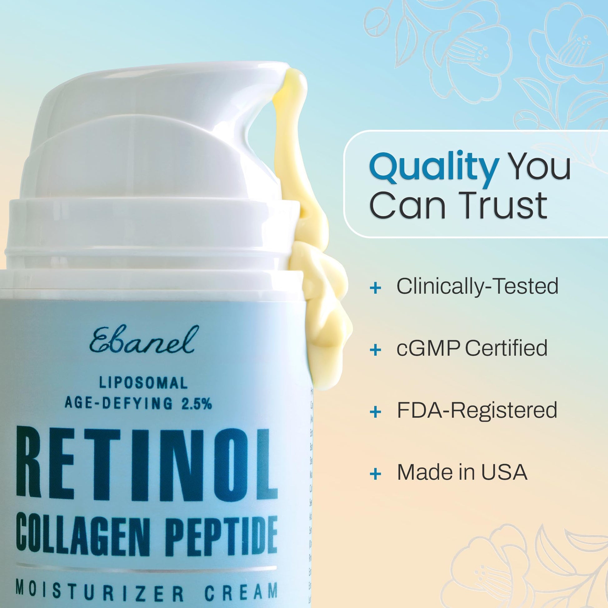 Ebanel Retinol Cream for Face 3.5 oz, Moisturizer with Collagen, Peptides, Ceramides, Hyaluronic Acid, Vitamin C & B5, Firming Anti Aging Face Cream for Wrinkles, Fine Lines, Dark Spots, Day & Night - Maple Wellness Supplements