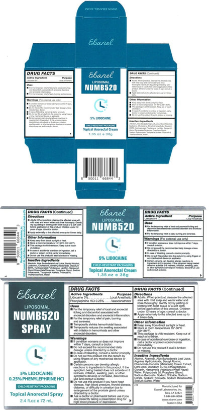 Ebanel Set of 5% Lidocaine Numbing Cream and 5% Lidocaine Spray Pain Relief Numbing Spray for Skin, Maximum Strength Topical Anesthetic to Numb Pain Burn Itch for Local and Anorectal Uses - Maple Wellness Supplements