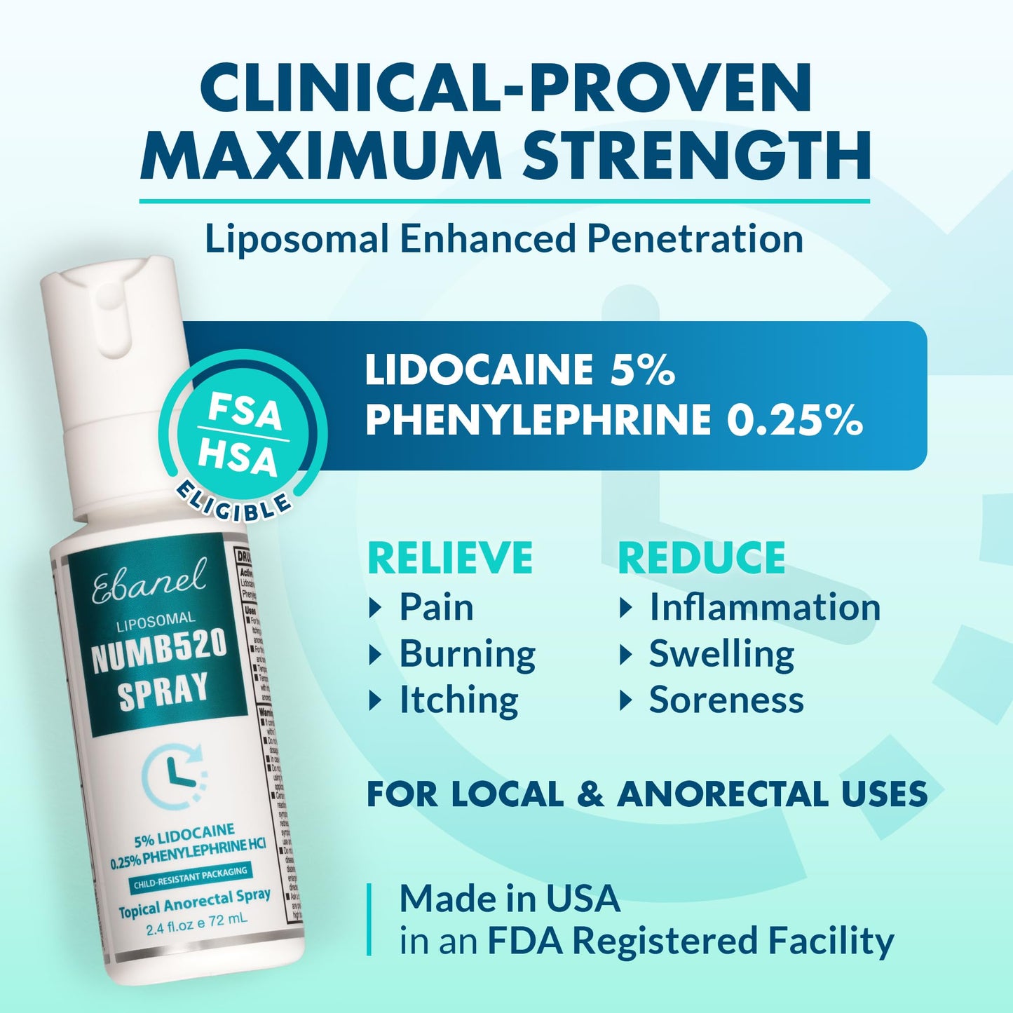 Ebanel Set of 5% Lidocaine Numbing Cream and 5% Lidocaine Spray Pain Relief Numbing Spray for Skin, Maximum Strength Topical Anesthetic to Numb Pain Burn Itch for Local and Anorectal Uses - Maple Wellness Supplements