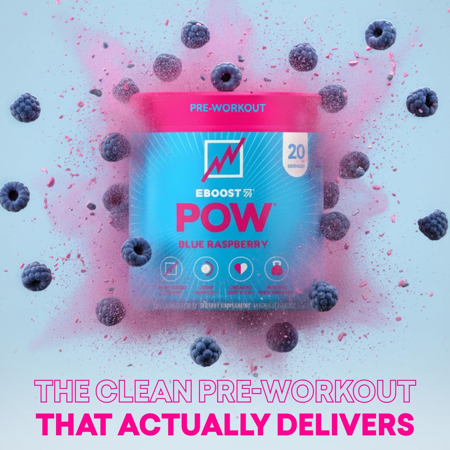 EBOOST POW Natural Pre Workout Powder – 20 Servings - Blue Raspberry - A PreWorkout Supplement for Performance, Joint Mobility Support, Energy - Men and Women - Maple Wellness Supplements