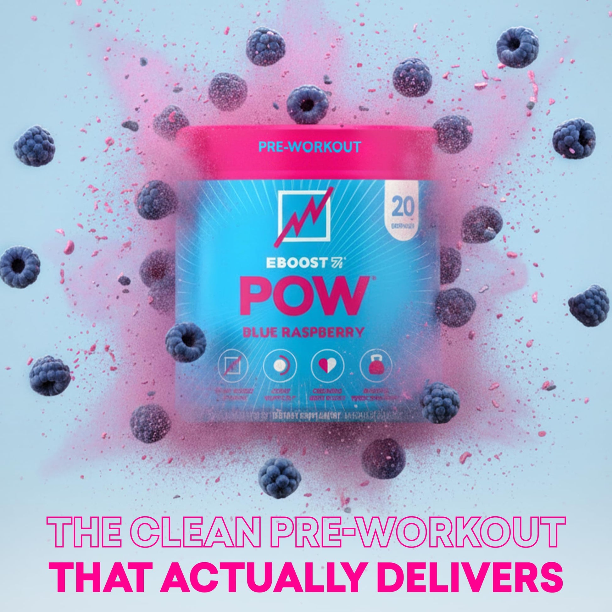 EBOOST POW Natural Pre Workout Powder – 20 Servings - Blue Raspberry - A PreWorkout Supplement for Performance, Joint Mobility Support, Energy - Men and Women - Maple Wellness Supplements