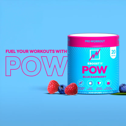 EBOOST POW Natural Pre Workout Powder – 20 Servings - Blue Raspberry - A PreWorkout Supplement for Performance, Joint Mobility Support, Energy - Men and Women - Maple Wellness Supplements