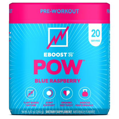 EBOOST POW Natural Pre Workout Powder – 20 Servings - Blue Raspberry - A PreWorkout Supplement for Performance, Joint Mobility Support, Energy - Men and Women - Maple Wellness Supplements