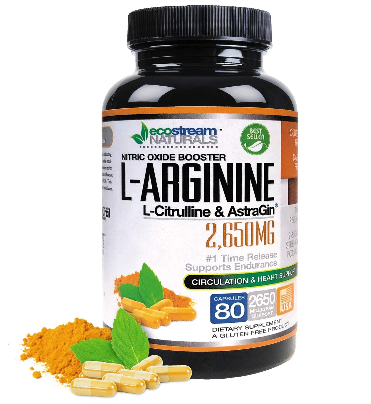 ecostream Naturals MAX 2650mg Nitric Oxide Booster L-Arginine - L-Citruline and Astragin - Time Release 2650 MAX Formula - Maple Wellness Supplements
