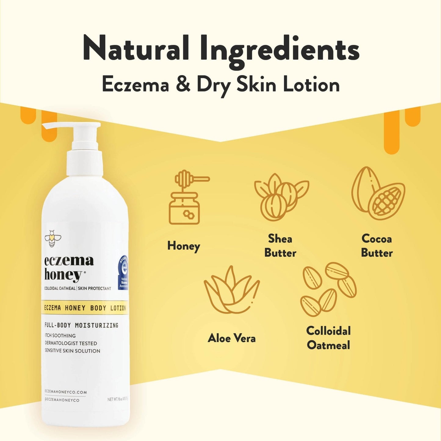 ECZEMA HONEY Oatmeal Body Lotion - Hand & Body Cream for Eczema Relief - Natural Dry Skin Repair (16 Oz) - Maple Wellness Supplements