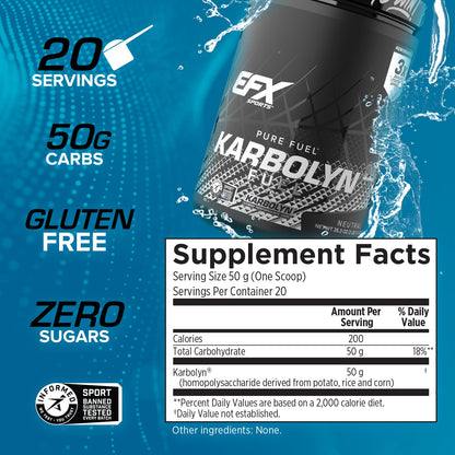 EFX Sports Karbolyn Fuel | Fast-Absorbing Carbohydrate Powder | Carb Load, Sustained Energy, Quick Recovery | Stimulant Free | 20 Servings (Neutral) - Maple Wellness Supplements