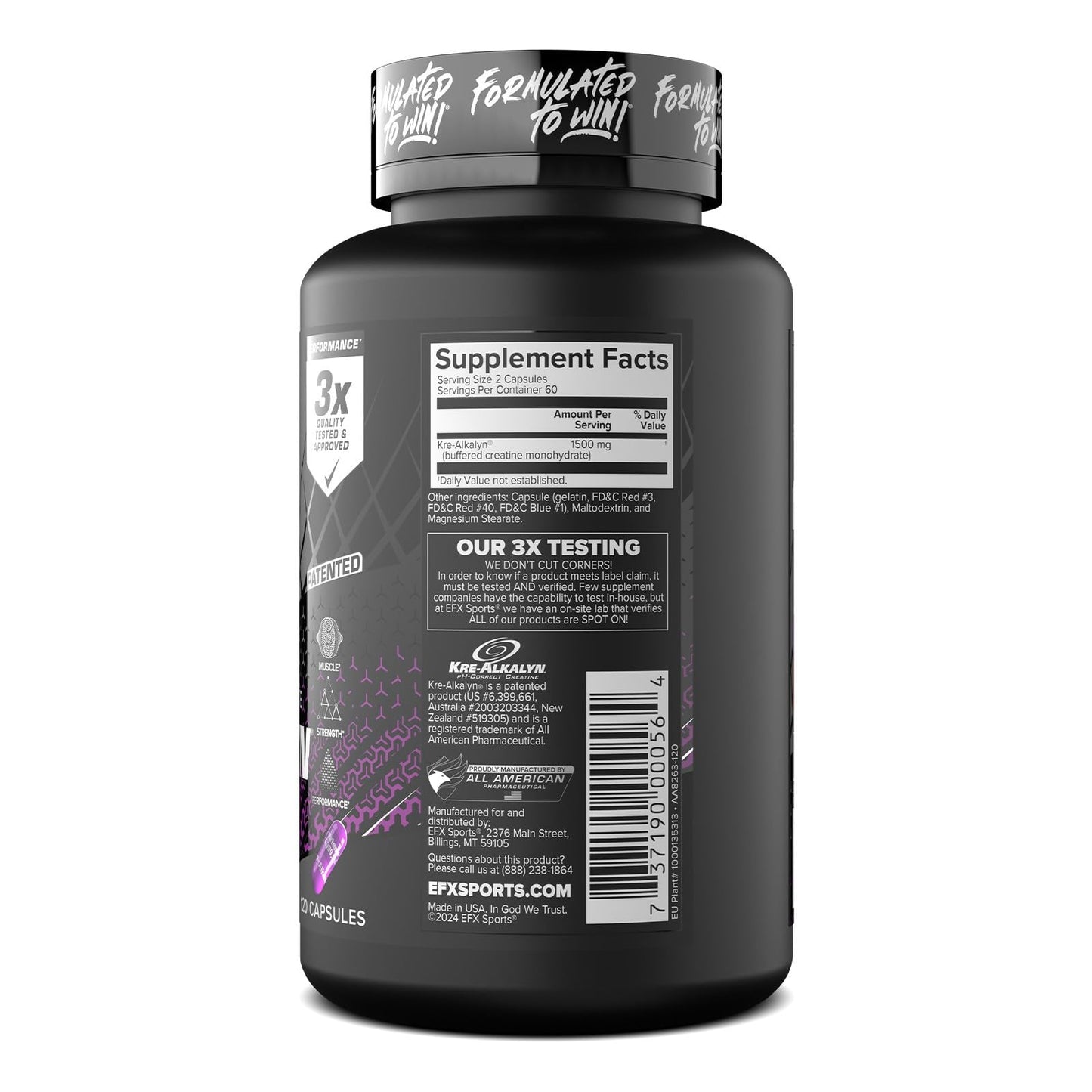 EFX Sports Kre-Alkalyn EFX | pH Correct Creatine Monohydrate Pill Supplement | Strength, Muscle Growth & Performance - Maple Wellness Supplements