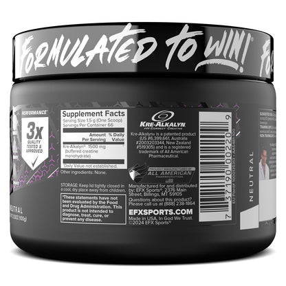 EFX Sports Kre-Alkalyn EFX Powder | pH Correct Creatine Monohydrate Powder Supplement | Strength, Muscle Growth & Performance | 66 Servings (Unflavored) - Maple Wellness Supplements