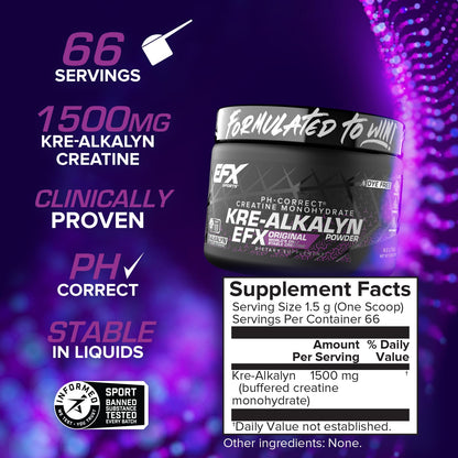 EFX Sports Kre-Alkalyn EFX Powder | pH Correct Creatine Monohydrate Powder Supplement | Strength, Muscle Growth & Performance | 66 Servings (Unflavored) - Maple Wellness Supplements