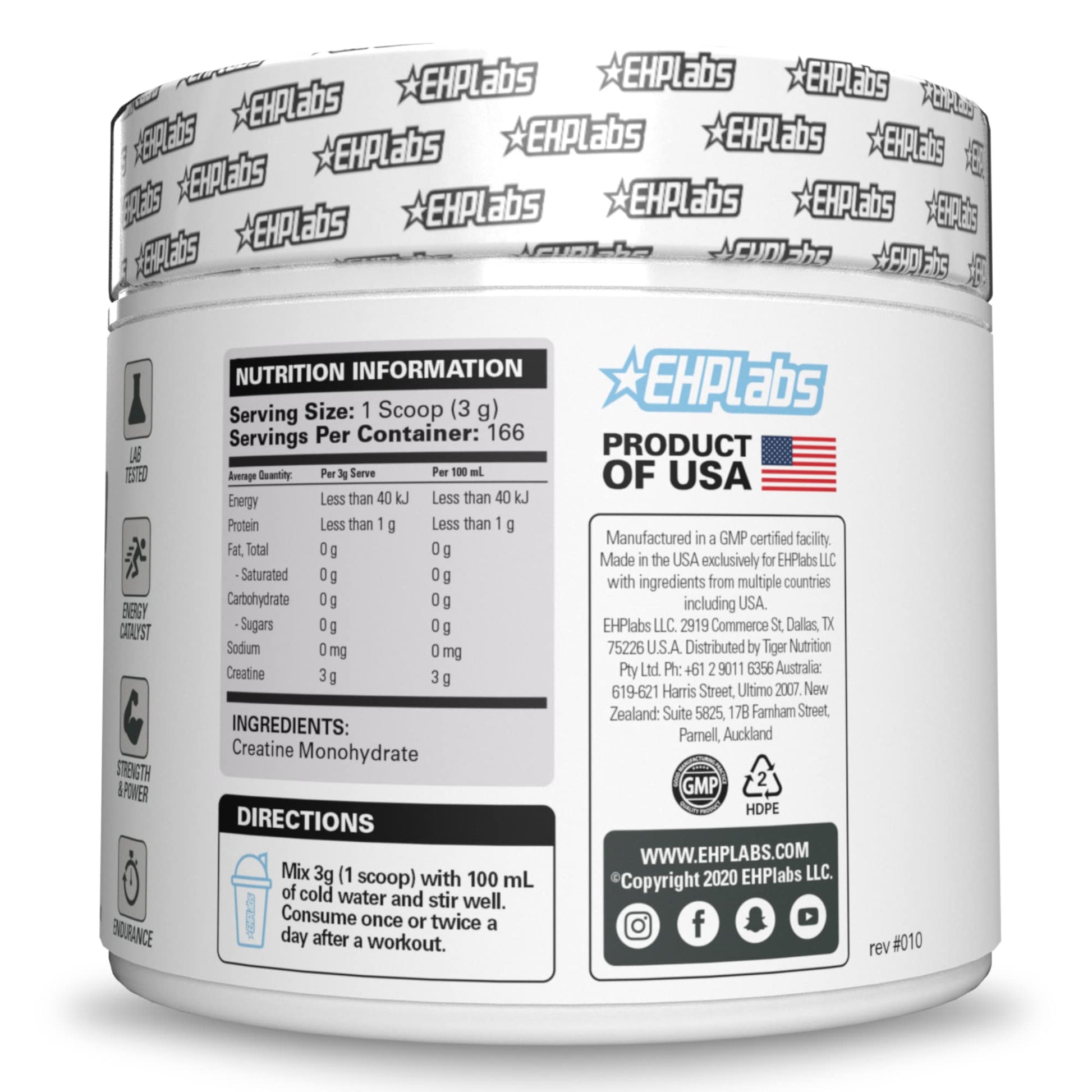 EHP Labs CREA-8 Micronized Creatine Monohydrate Powder - Unflavored Creatine Powder for Muscle Growth, Increased Strength, Enhanced Energy Output - Maple Wellness Supplements
