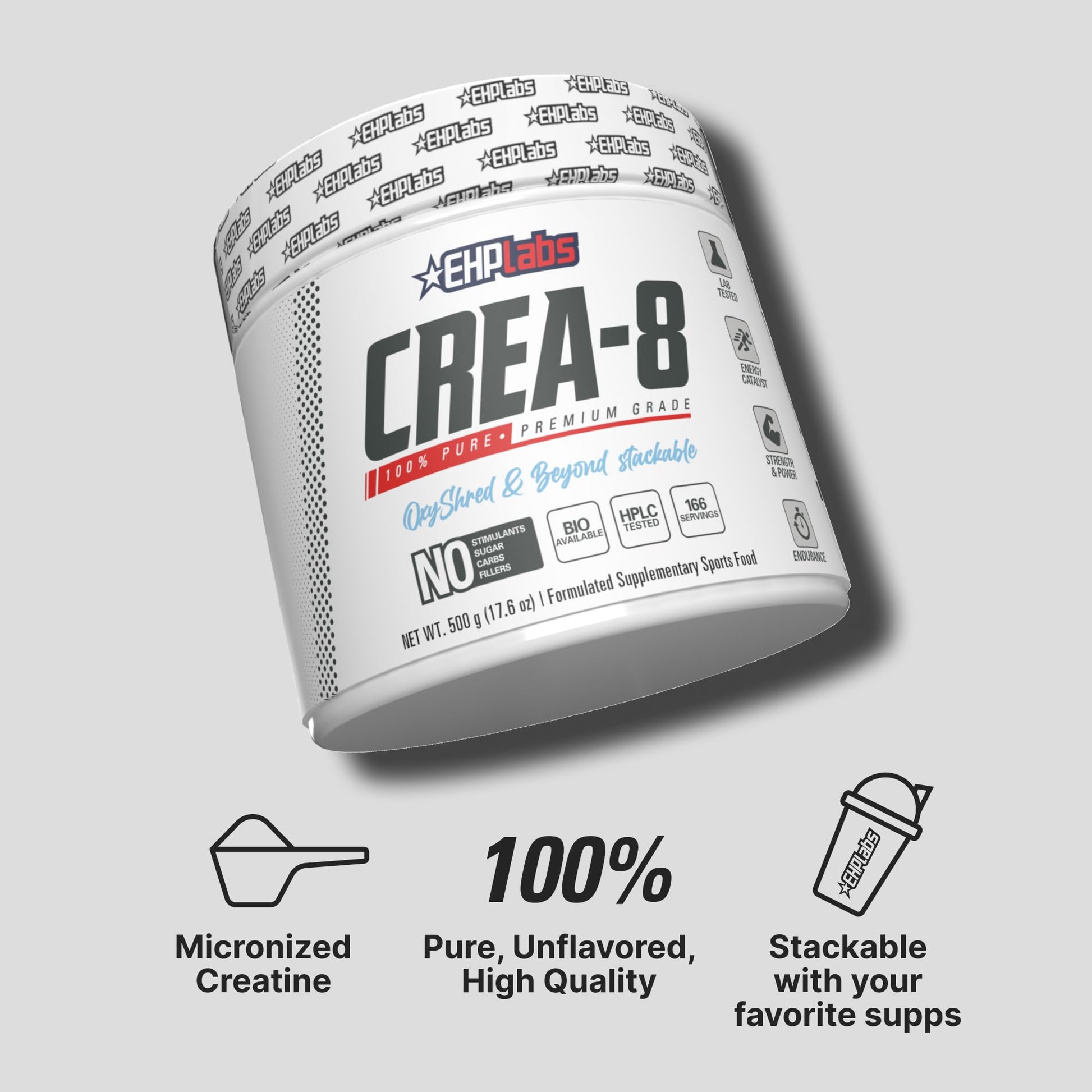 EHP Labs CREA-8 Micronized Creatine Monohydrate Powder - Unflavored Creatine Powder for Muscle Growth, Increased Strength, Enhanced Energy Output - Maple Wellness Supplements