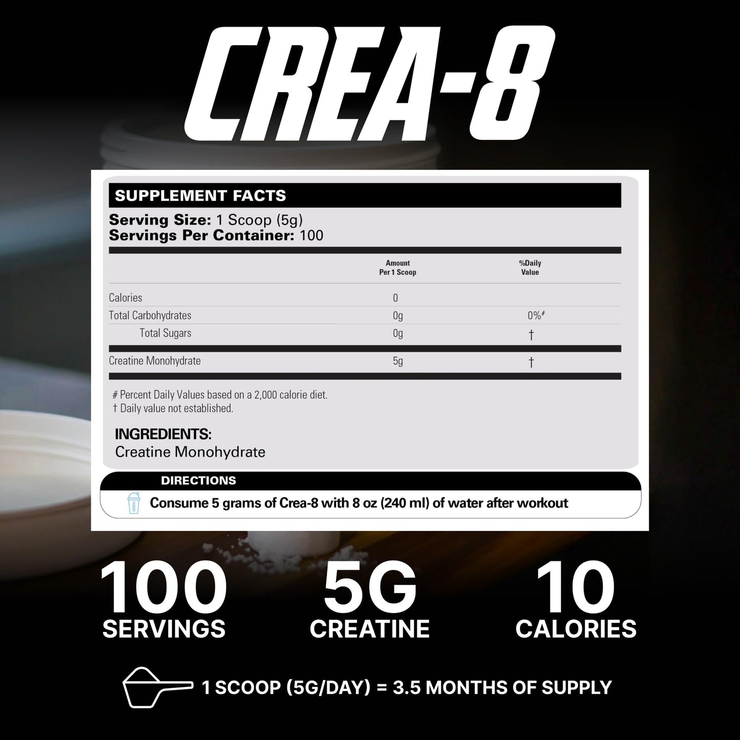 EHP Labs CREA-8 Micronized Creatine Monohydrate Powder - Unflavored Creatine Powder for Muscle Growth, Increased Strength, Enhanced Energy Output - Maple Wellness Supplements