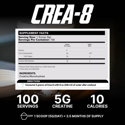 EHP Labs CREA-8 Micronized Creatine Monohydrate Powder - Unflavored Creatine Powder for Muscle Growth, Increased Strength, Enhanced Energy Output - Maple Wellness Supplements