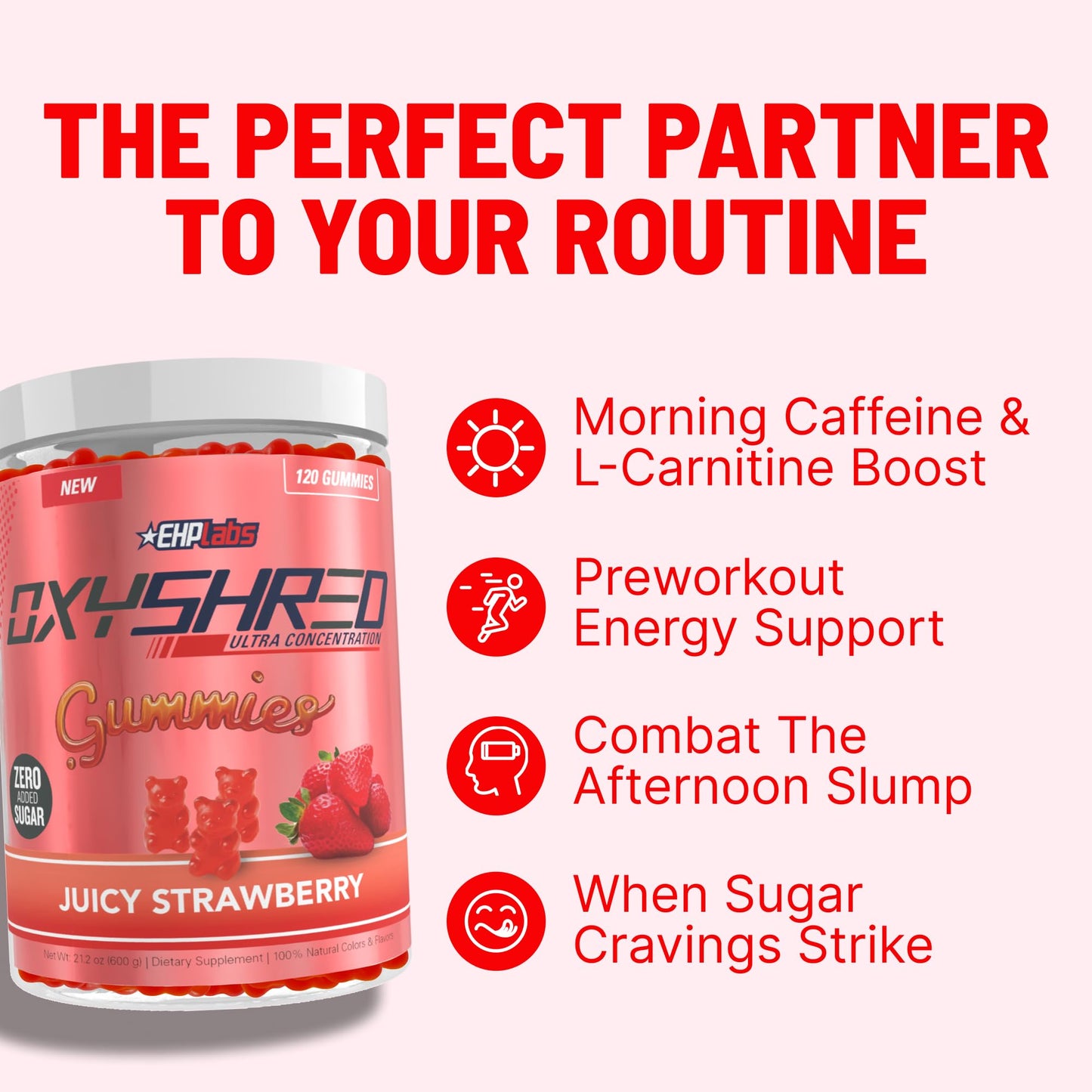 EHP Labs OxyShred Gummies - Pre Workout Gummies & Energy Chews with 100mg Caffeine, L-Carnitine for Thermo & Metabolic Support, All Natural Energy Boost - Maple Wellness Supplements