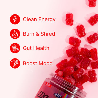 EHP Labs OxyShred Gummies - Pre Workout Gummies & Energy Chews with 100mg Caffeine, L-Carnitine for Thermo & Metabolic Support, All Natural Energy Boost - Maple Wellness Supplements