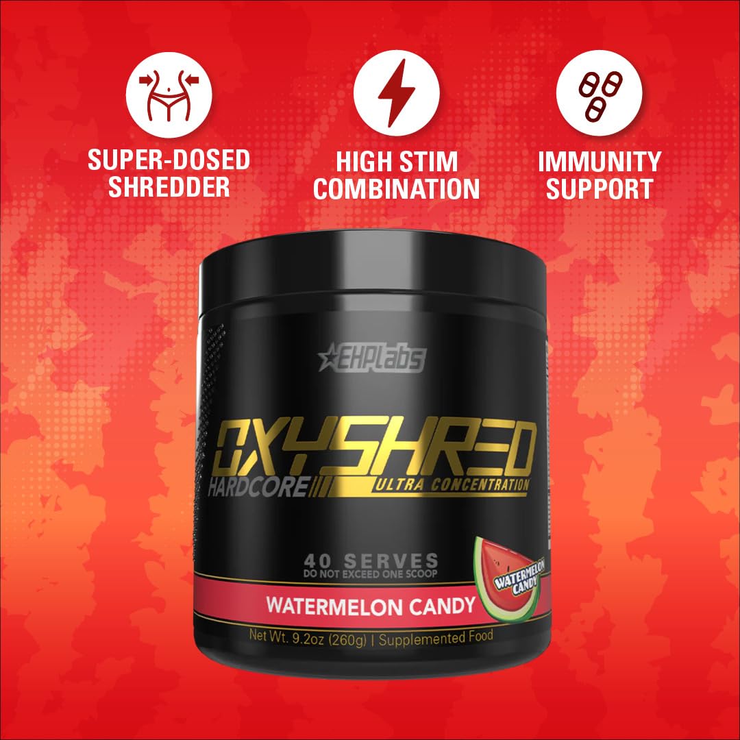 EHP Labs OxyShred Hardcore Super Dosed Pre Workout Powder - Preworkout Powder with L Glutamine & Acetyl L Carnitine, Energy Boost Drink - 275mg of Caffeine - Maple Wellness Supplements