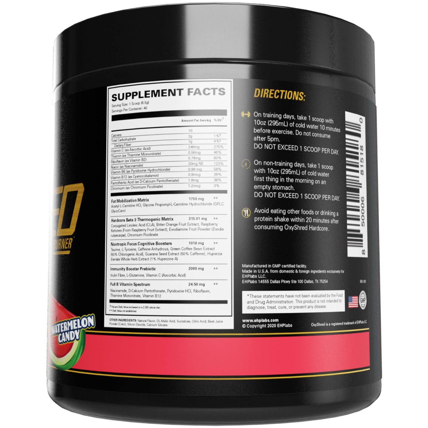 EHP Labs OxyShred Hardcore Super Dosed Pre Workout Powder - Preworkout Powder with L Glutamine & Acetyl L Carnitine, Energy Boost Drink - 275mg of Caffeine - Maple Wellness Supplements