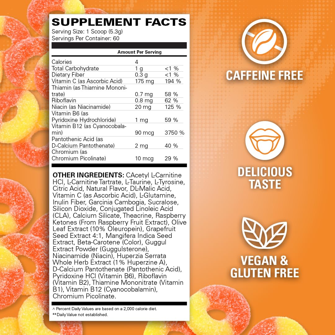 EHP Labs OxyShred Non Stimulant Pre Workout Powder - Stim Free Pre Workout, Caffeine Free Preworkout for Men & Women with L Glutamine & Acetyl L Carnitine - Peach, 60 Servings - Maple Wellness Supplements