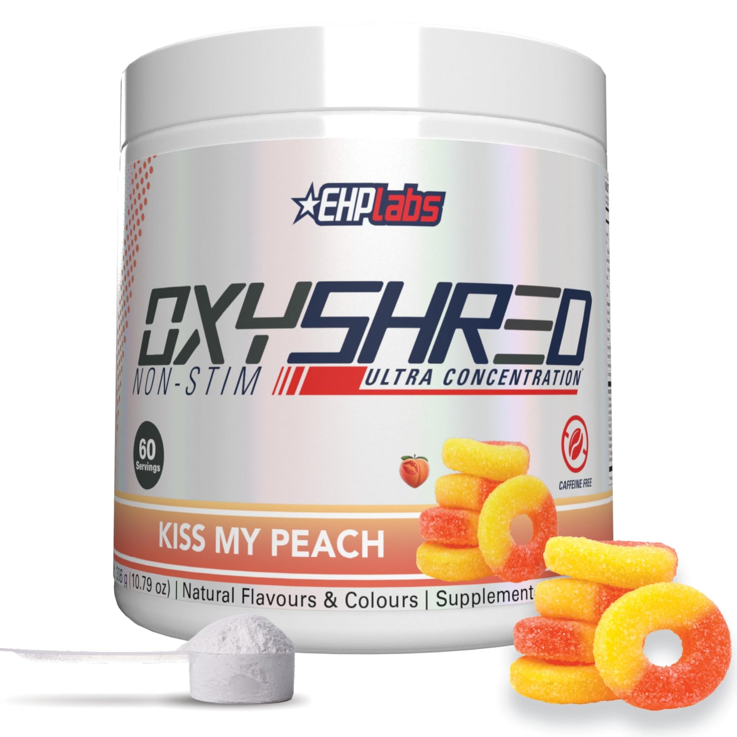 EHP Labs OxyShred Non Stimulant Pre Workout Powder - Stim Free Pre Workout, Caffeine Free Preworkout for Men & Women with L Glutamine & Acetyl L Carnitine - Peach, 60 Servings - Maple Wellness Supplements