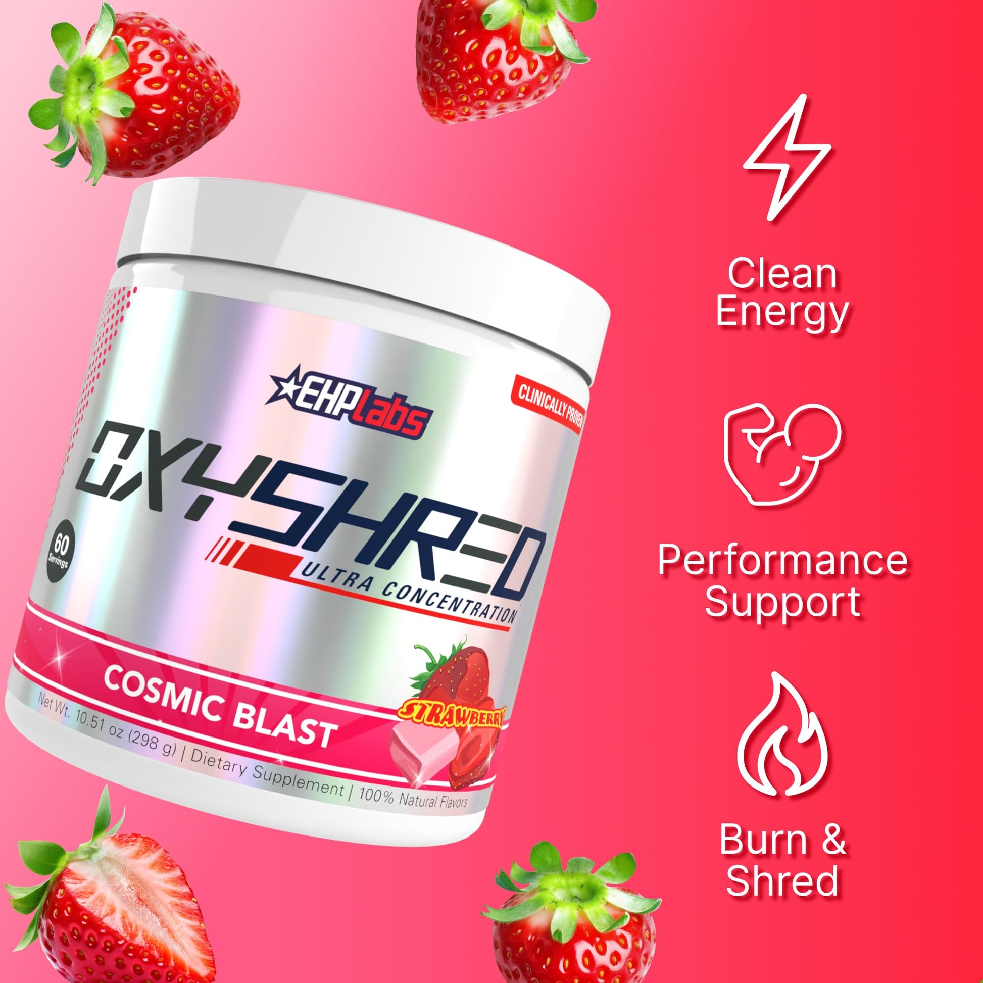 EHP Labs OxyShred Pre Workout Powder - Preworkout Powder with L Glutamine & Acetyl L Carnitine, Energy Boost Drink - Cosmic Blast, 60 Servings - Maple Wellness Supplements