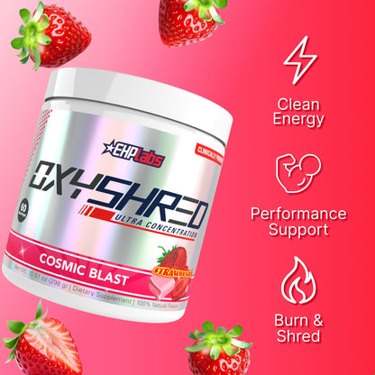 EHP Labs OxyShred Pre Workout Powder - Preworkout Powder with L Glutamine & Acetyl L Carnitine, Energy Boost Drink - Cosmic Blast, 60 Servings - Maple Wellness Supplements