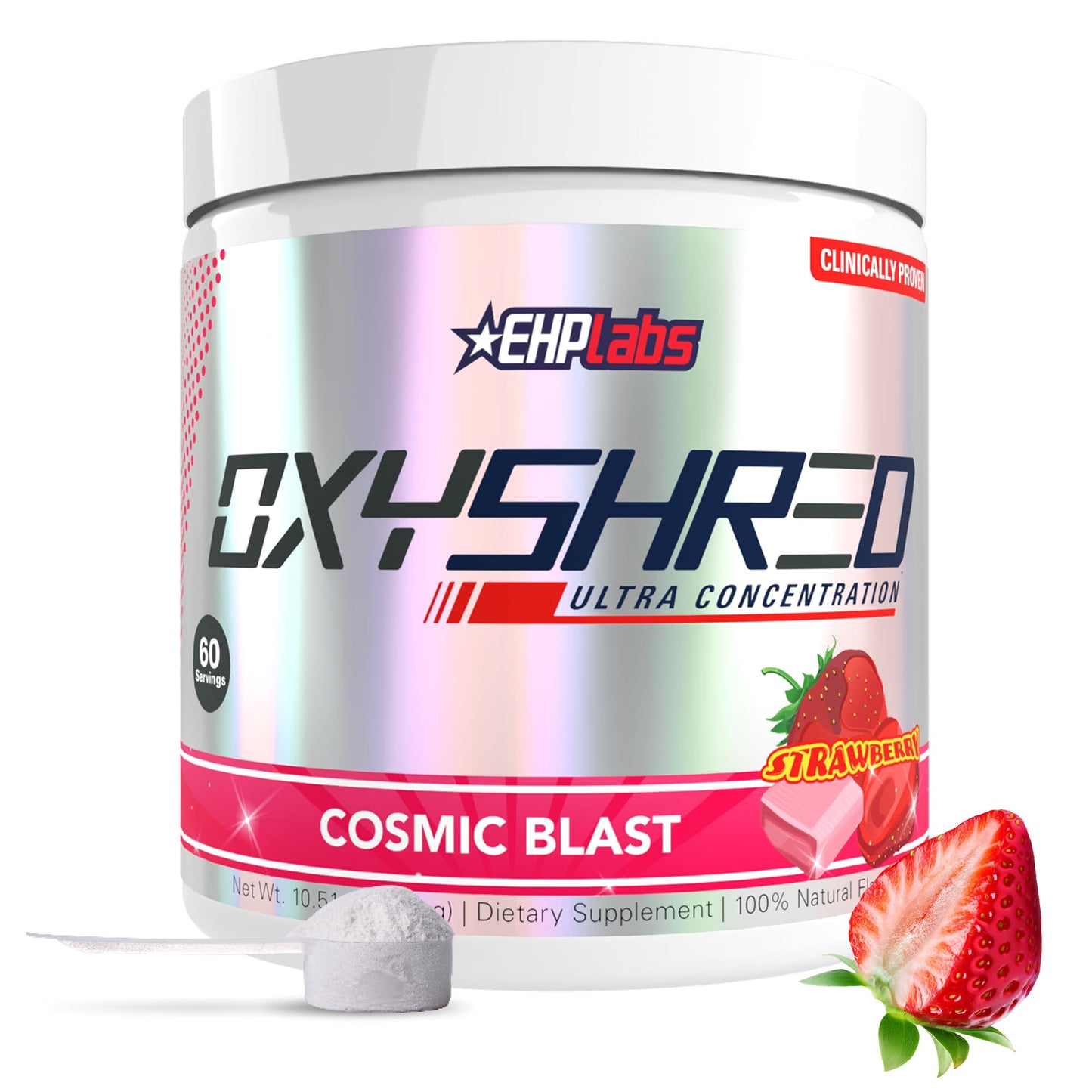 EHP Labs OxyShred Pre Workout Powder - Preworkout Powder with L Glutamine & Acetyl L Carnitine, Energy Boost Drink - Cosmic Blast, 60 Servings - Maple Wellness Supplements