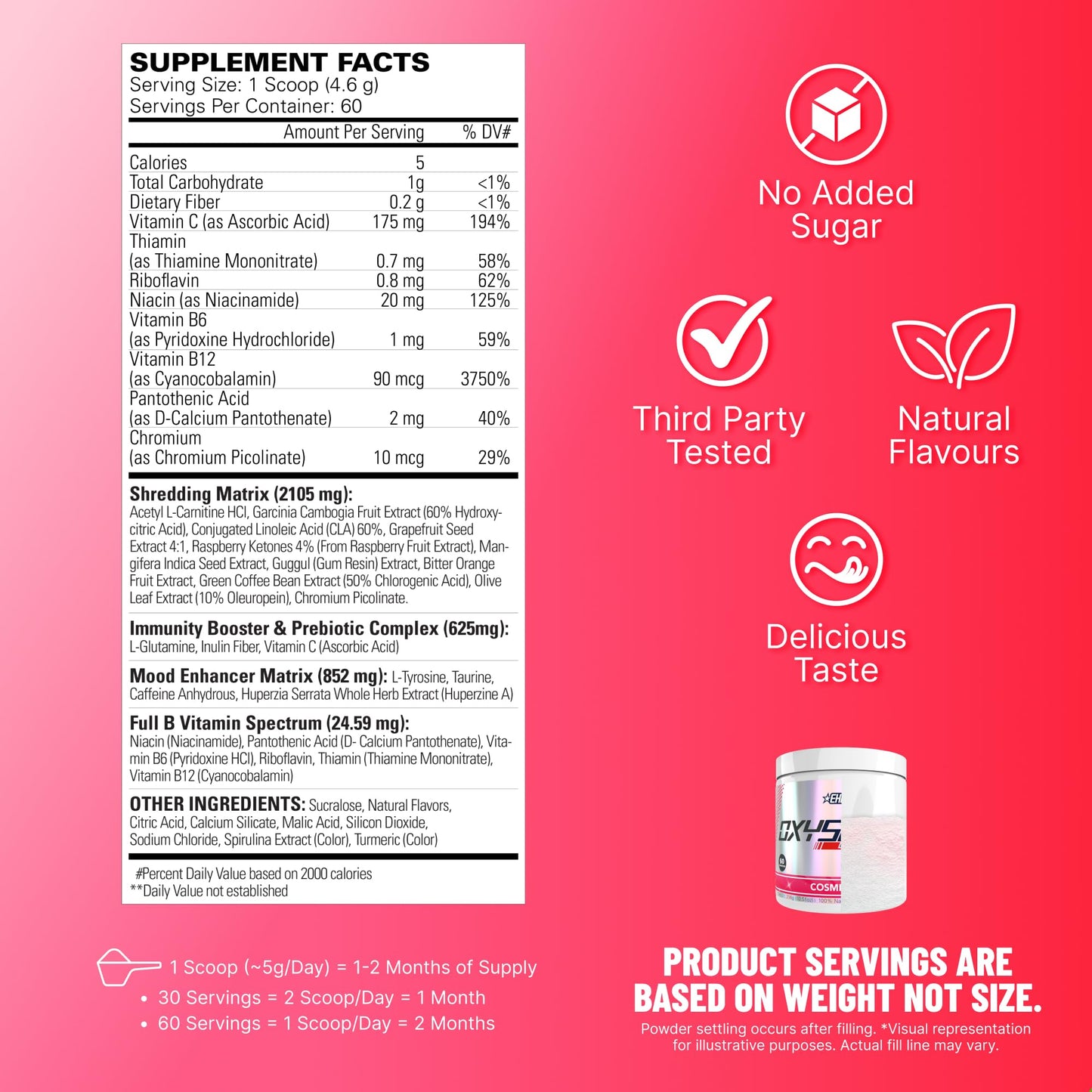 EHP Labs OxyShred Pre Workout Powder - Preworkout Powder with L Glutamine & Acetyl L Carnitine, Energy Boost Drink - Cosmic Blast, 60 Servings - Maple Wellness Supplements