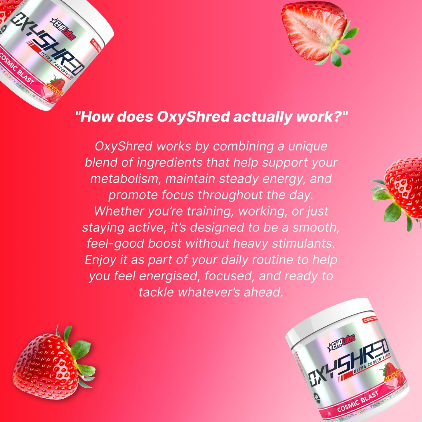 EHP Labs OxyShred Pre Workout Powder - Preworkout Powder with L Glutamine & Acetyl L Carnitine, Energy Boost Drink - Cosmic Blast, 60 Servings - Maple Wellness Supplements