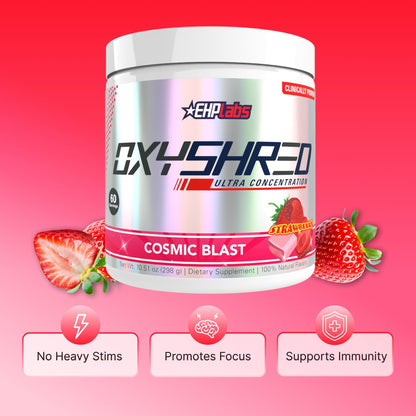 EHP Labs OxyShred Pre Workout Powder - Preworkout Powder with L Glutamine & Acetyl L Carnitine, Energy Boost Drink - Cosmic Blast, 60 Servings - Maple Wellness Supplements
