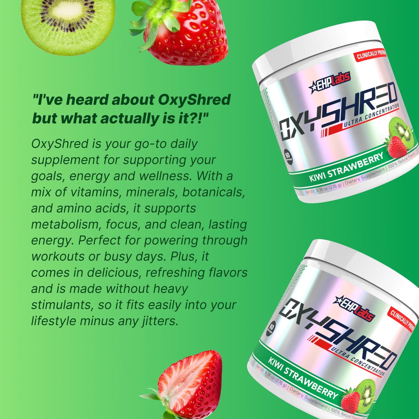 EHP Labs OxyShred Pre Workout Powder - Preworkout Powder with L Glutamine & Acetyl L Carnitine, Energy Boost Drink - Kiwi Strawberry, 60 Servings - Maple Wellness Supplements