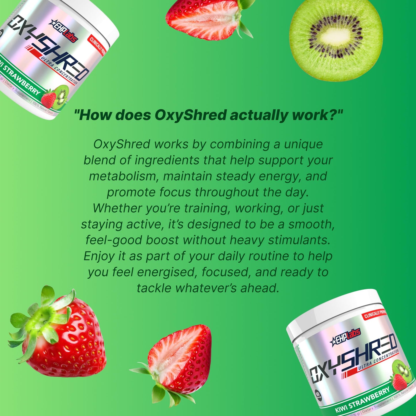 EHP Labs OxyShred Pre Workout Powder - Preworkout Powder with L Glutamine & Acetyl L Carnitine, Energy Boost Drink - Kiwi Strawberry, 60 Servings - Maple Wellness Supplements