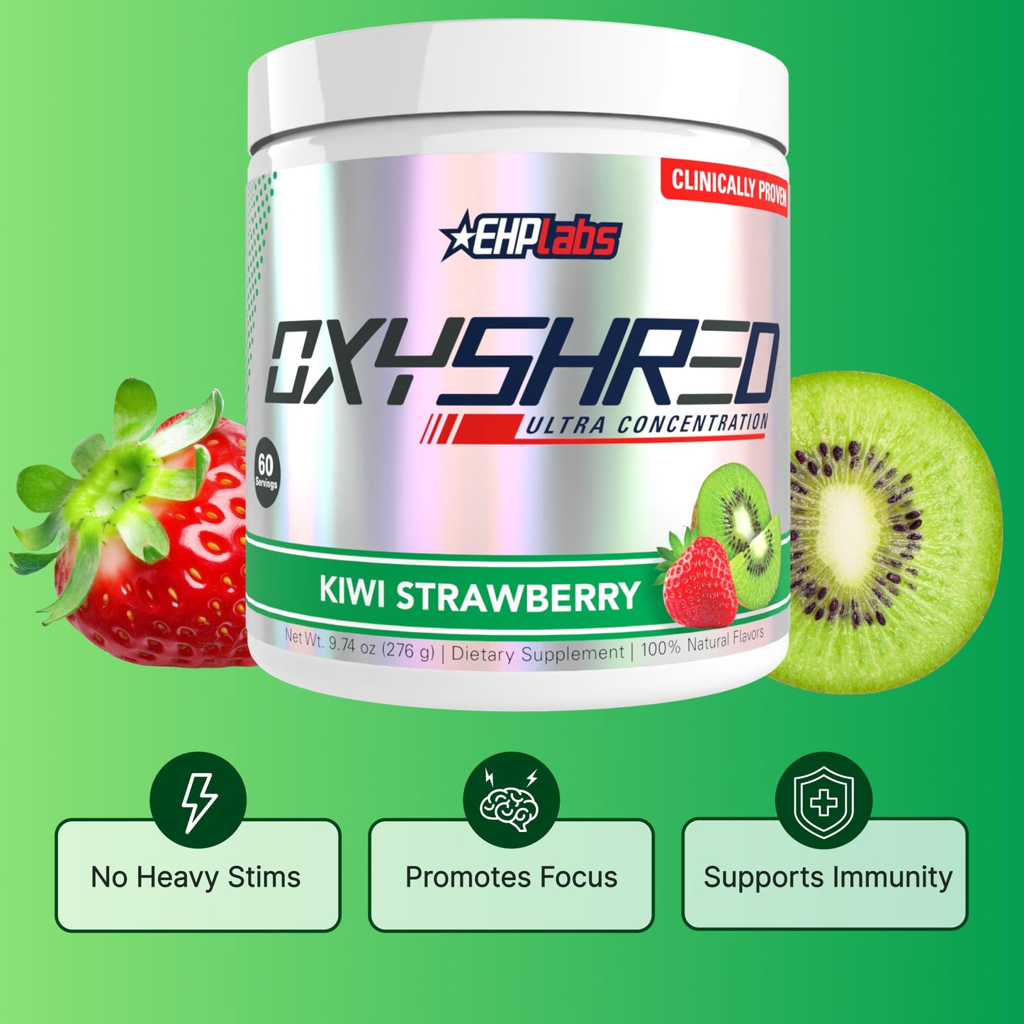EHP Labs OxyShred Pre Workout Powder - Preworkout Powder with L Glutamine & Acetyl L Carnitine, Energy Boost Drink - Kiwi Strawberry, 60 Servings - Maple Wellness Supplements