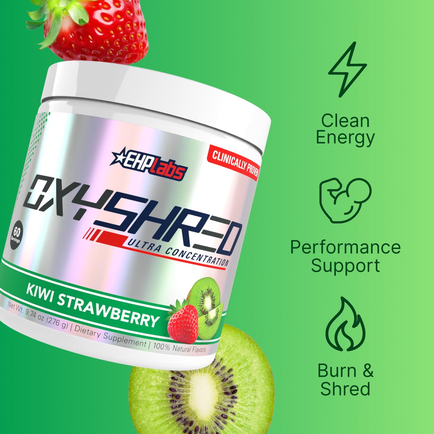 EHP Labs OxyShred Pre Workout Powder - Preworkout Powder with L Glutamine & Acetyl L Carnitine, Energy Boost Drink - Kiwi Strawberry, 60 Servings - Maple Wellness Supplements