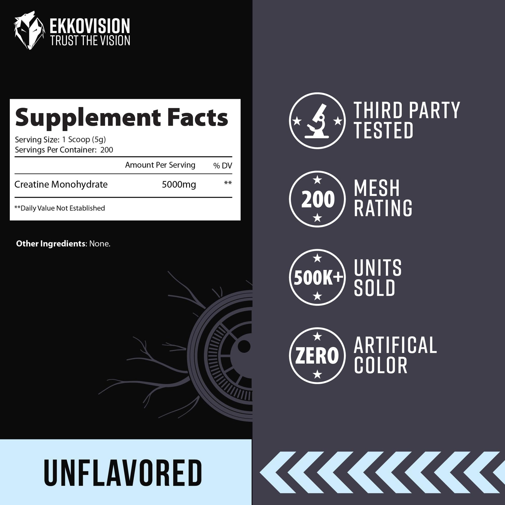 Ekkovision Creatine Monohydrate Powder, Micronized, Unflavored, Pre Workout & Post Workout Supplement for Men and Women, Energy Support, Easy to Mix in Shakes - Maple Wellness Supplements